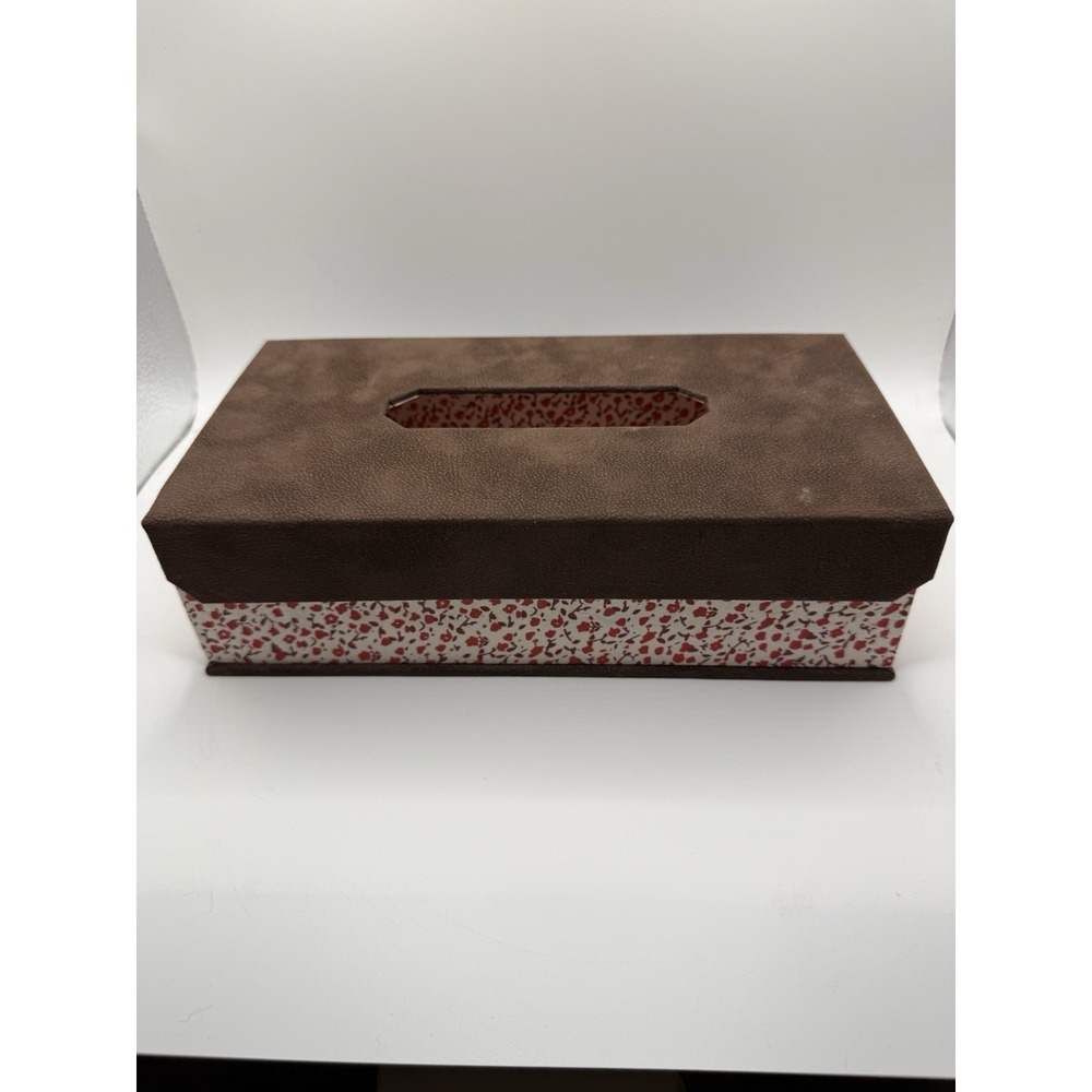 Decorative Magnetic Top Tissue Box Cover Brown Flocked Floral Lined